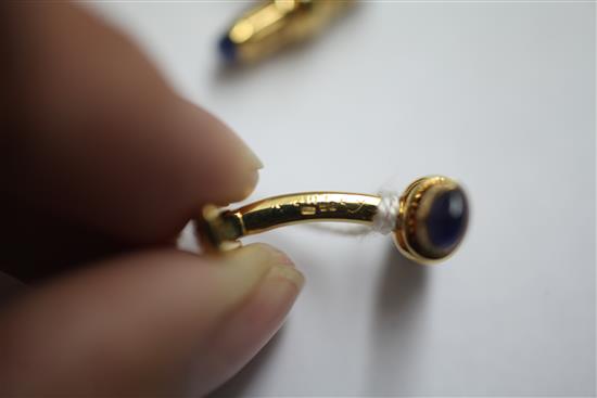 A pair of 1980s French 18ct gold and cabochon sapphire set cufflinks, retailed by Asprey & Co Ltd,